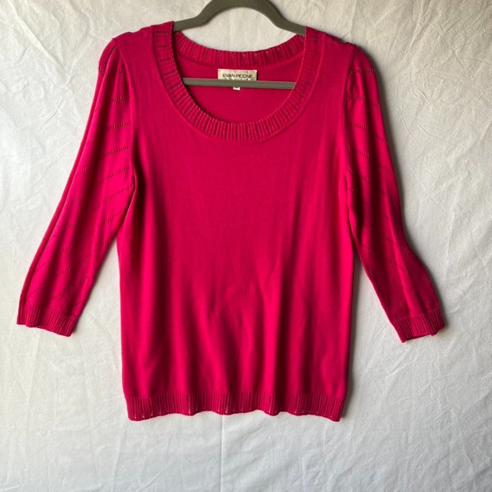 Evan-Picone L Hot Pink Lightweight Sweater 3/4 Sleeve